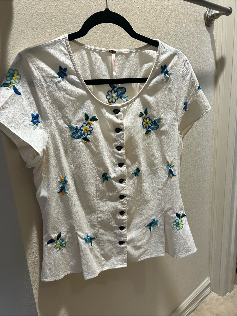 Free People Kelly Floral Embroidered Cotton Peplum Top